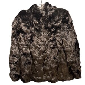 Vintage Black Genuine Rabbit Fur Coat Jacket Luxe Glam Old Money Mob Wife Sz M